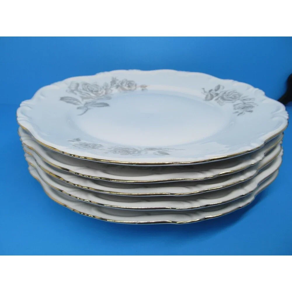 Damask Hertel Jacob Bavaria Germany Dinner Plates Gold Trim Bundle of  5